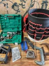 Bucket with Husky tool skirt & assorted tools/ items