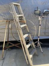 Round clothe rack, , ladder & light. 3 pieces