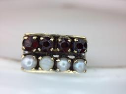 10K Yellow Gold Tourmaline and Pearl Ring