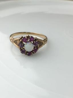 10K Yellow Gold Opal and Tourmaline ring