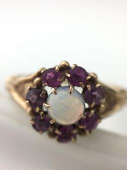 10K Yellow Gold Opal and Tourmaline ring