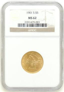 1901-S Liberty Head $5 Gold Piece MS62