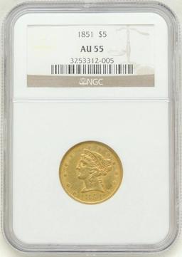 1852 Liberty Head $5.00 Gold Piece AU55