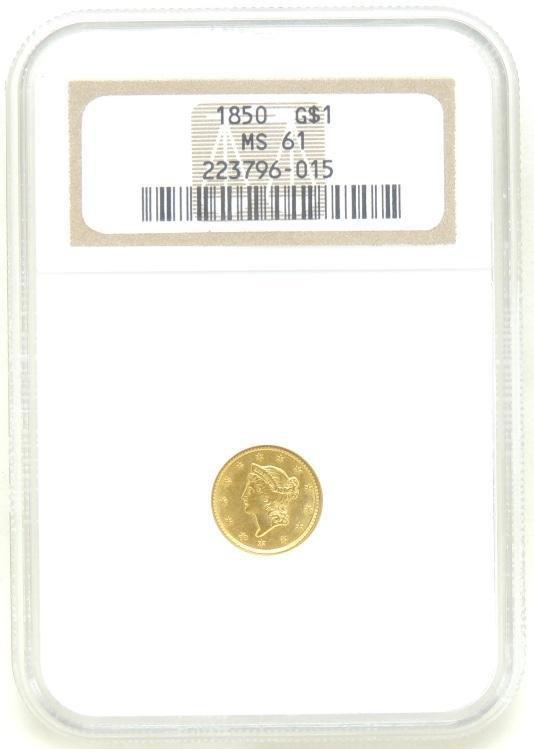 1850 Liberty Head $1 Gold Piece MS61