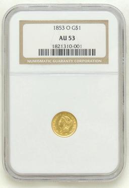 1853-O Liberty Head $1 Gold Piece AU53