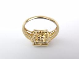 14K Yellow Gold and Cluster Set Diamond Cocktail Ring