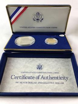 1987 US Mint Constitution Silver and Gold Proof Set
