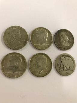 Group of 6 Silver Half Dollars