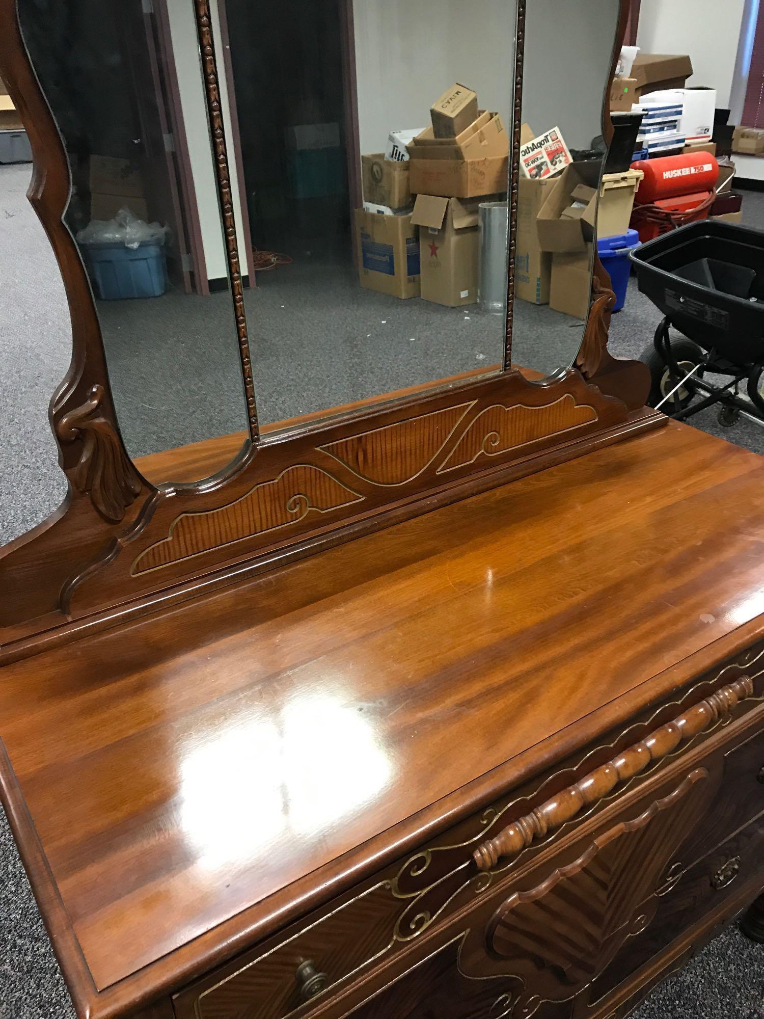 Heavily carved mahogany dresser with mirror 1940s