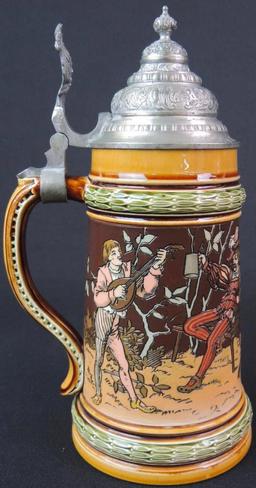 Antique German Mettlach Stein Date on Lid 1898