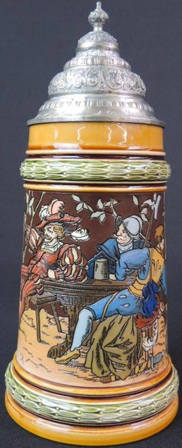 Antique German Mettlach Stein Date on Lid 1898