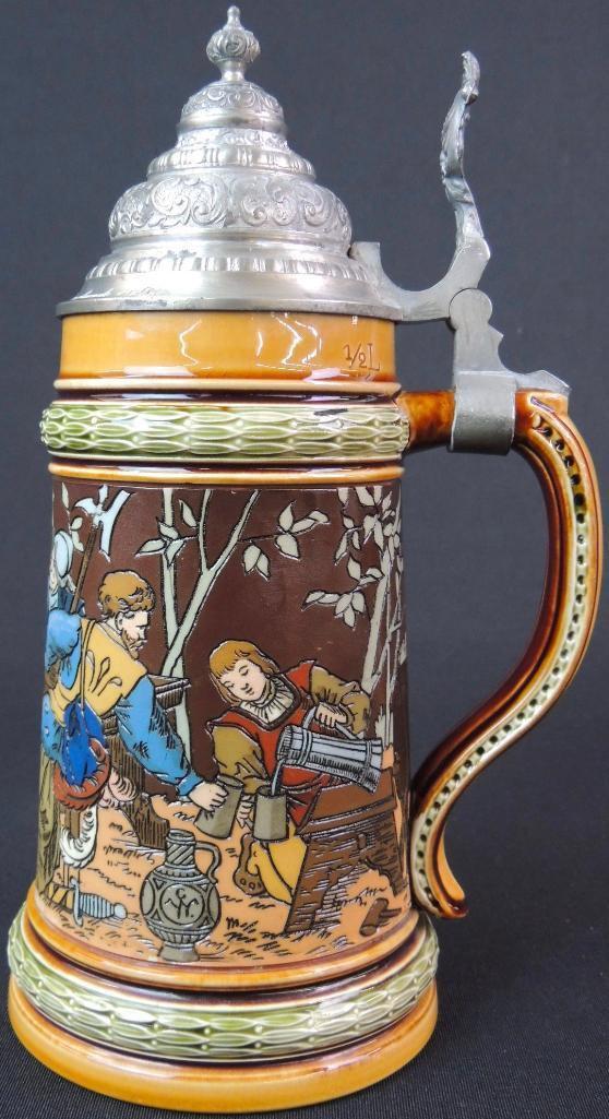 Antique German Mettlach Stein Date on Lid 1898