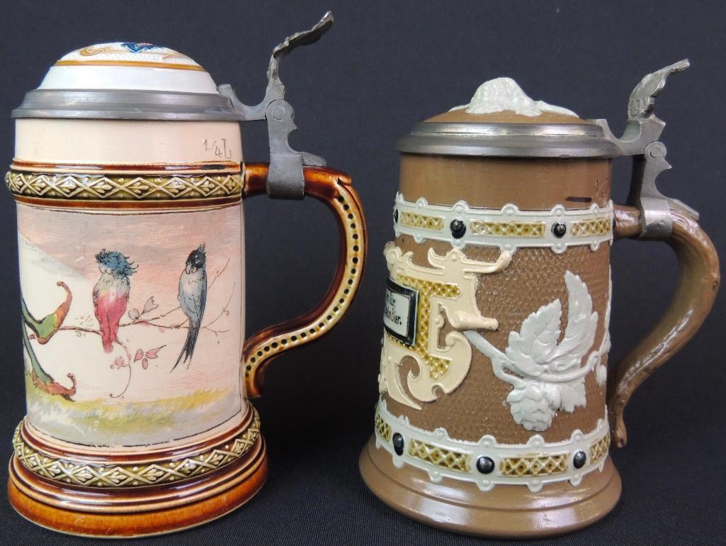 Lot of 2 Antique German Mettlach 1/4L Steins