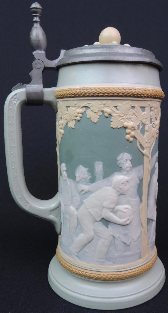 Antique German Mettlach Bowling Cameo Stein