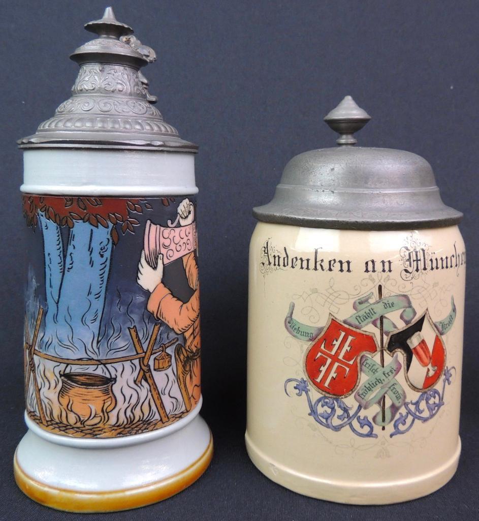 Lot of 2 Antique German Mettloch Steins