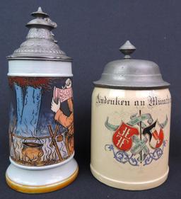 Lot of 2 Antique German Mettloch Steins