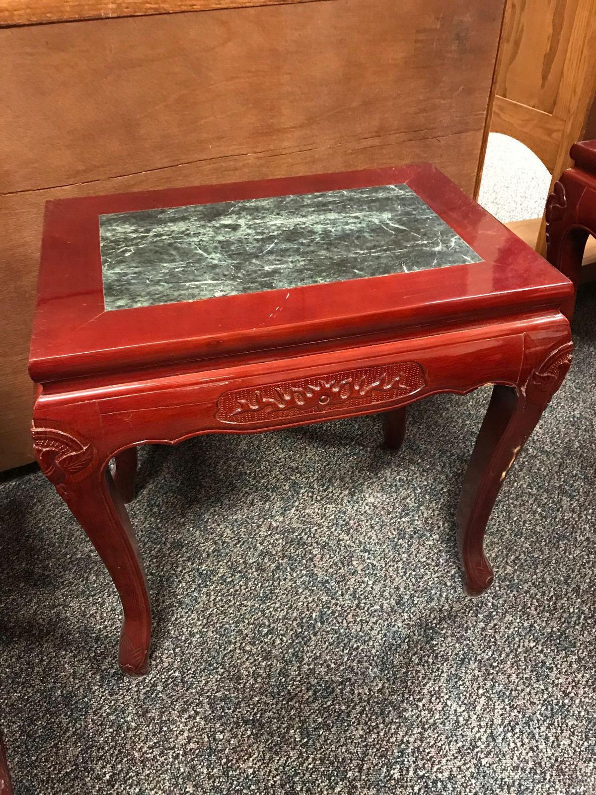 Very ornate red lacquered Asian motif side table