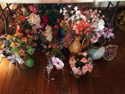 Group Of Misc Silk Flowers And Baskets