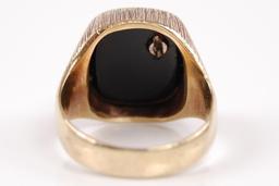 14k Yellow Gold Onyx and Diamond Ring