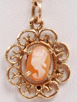 14k Yellow Gold Cameo Pendant and Fashion-link Chain