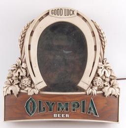 Vintage Olympia Beer "Good Luck Horseshoe" Light Up Advertising Motion Beer Sign