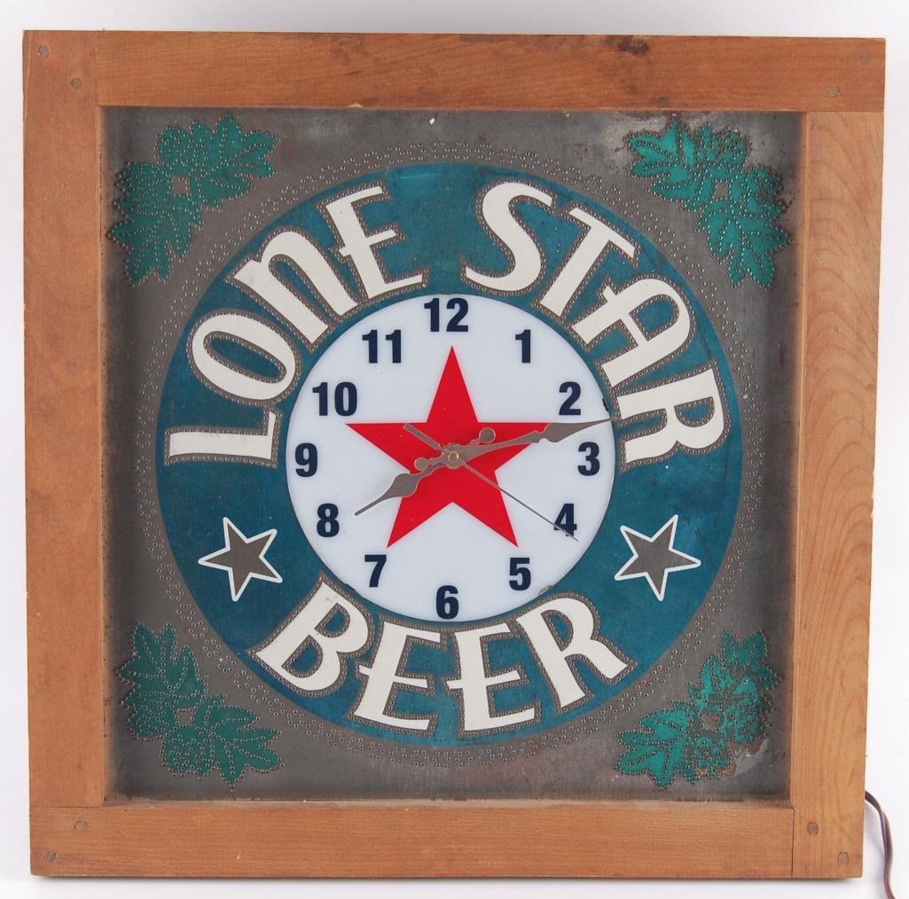 Vintage Lone Star Beer Light Up Advertising Tin Face Clock