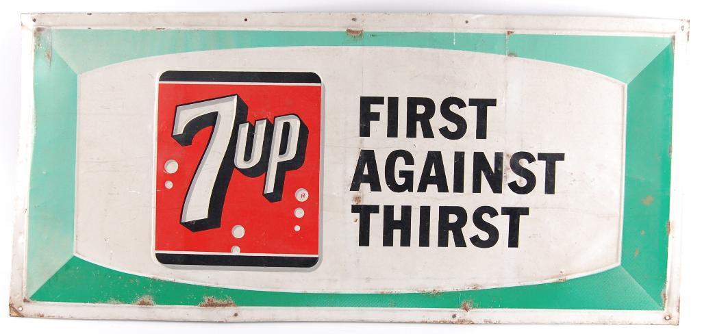 Vintage 7Up "First Against Thirst" Embossed Advertising Metal Sign