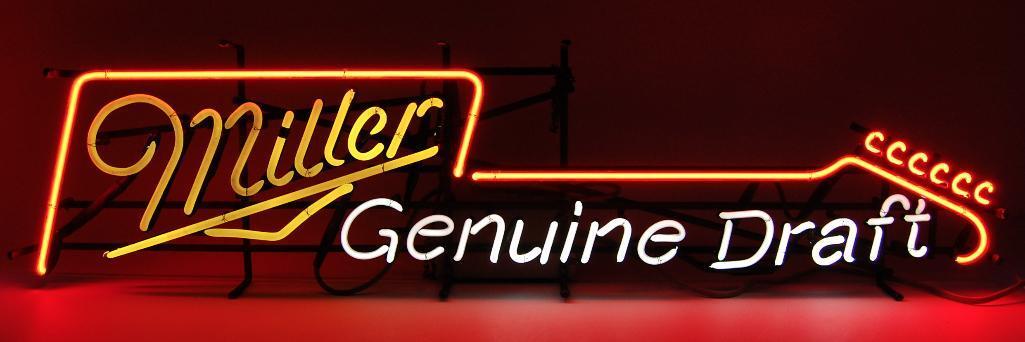 Miller Genuine Draft Guitar Light Up Advertising Neon Beer Sign
