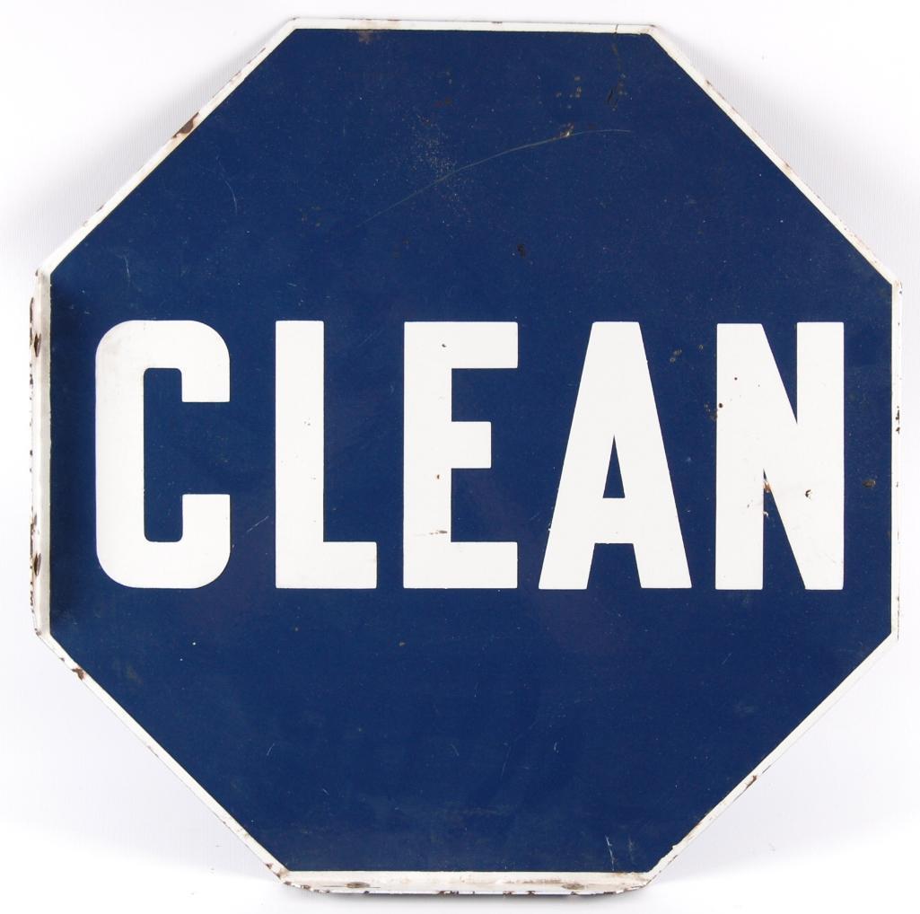 Vintage "Clean" Double Sided Porcelain Flanged Sign