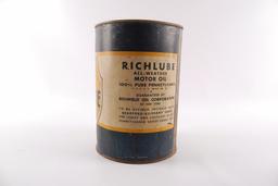 Vintage Richlube Motor Oil Advertising 5 Quart Oil Can