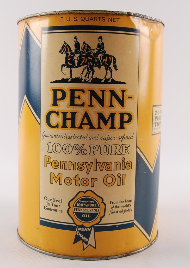Vintage Penn-Champ Motor Oil Advertising 5 Quart Oil Can