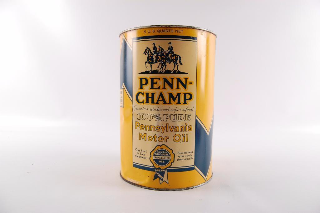 Vintage Penn-Champ Motor Oil Advertising 5 Quart Oil Can