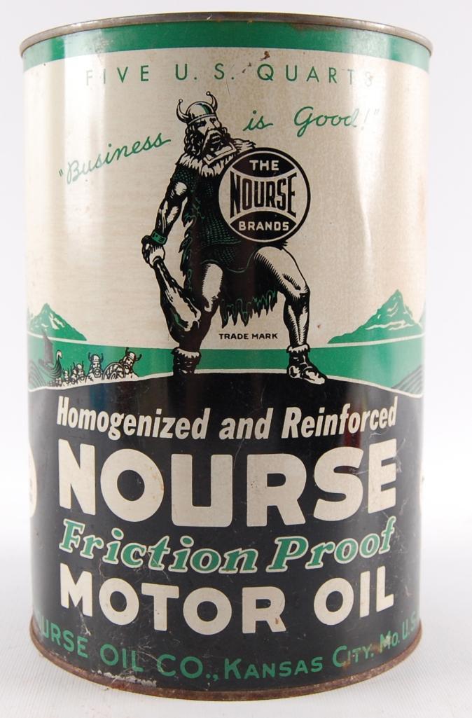 Vintage Nourse Motor Oil Advertising 5 Quart Oil Can