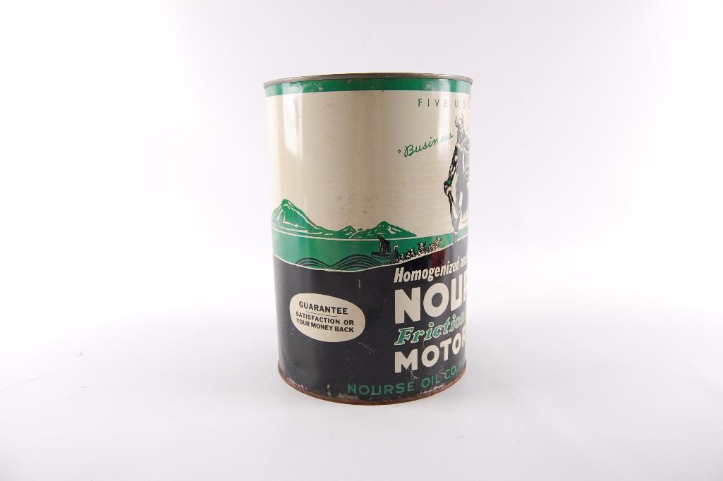 Vintage Nourse Motor Oil Advertising 5 Quart Oil Can