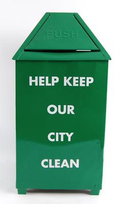 "Help Keep Our City Clean" Restored Metal Waste Basket