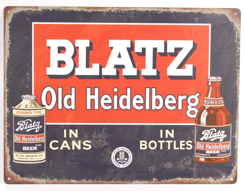 Modern Blatz Old Heidelberg Advertising Metal Beer Sign