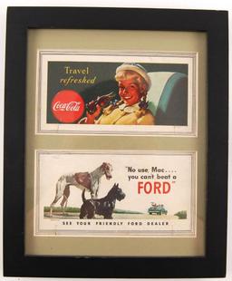 Group of 2 Framed Coca-Cola and Ford Framed Advertisements