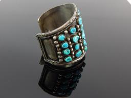 Vintage Sterling Silver & Turquoise Cabochon Cuff Bracelet