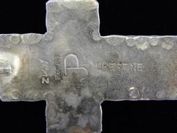 Zuni JP Ukestine Sterling Silver & Turquoise Cross Pendant