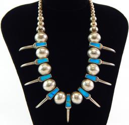 Sterling Silver & Turquoise Bear Claw Bead Necklace