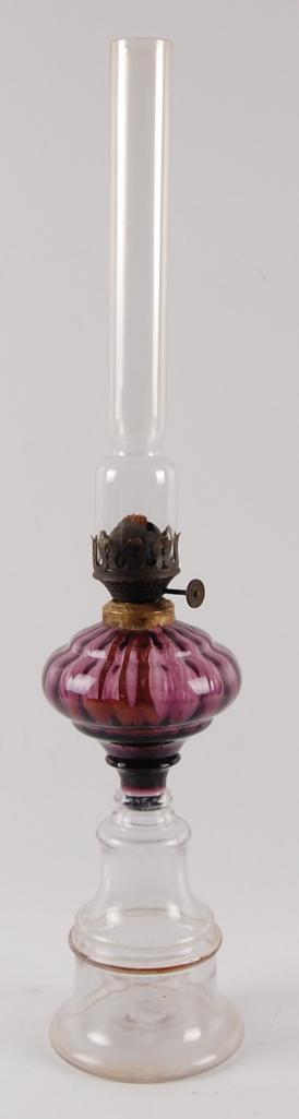 Antique Early Blown Amethyst and Clear Oil Lamp