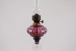 Antique Early Blown Amethyst and Clear Oil Lamp