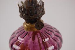 Antique Early Blown Amethyst and Clear Oil Lamp