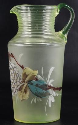 Vintage Ringed Rim Hand painted Glass Pitcher