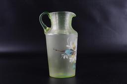Vintage Ringed Rim Hand painted Glass Pitcher