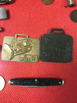 Group lot of pocket knives tokens watch Fobs a