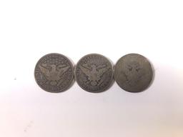 Group of three barber silver half dollars