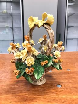 Vintage Capodimonte signed porcelain vase with flowers