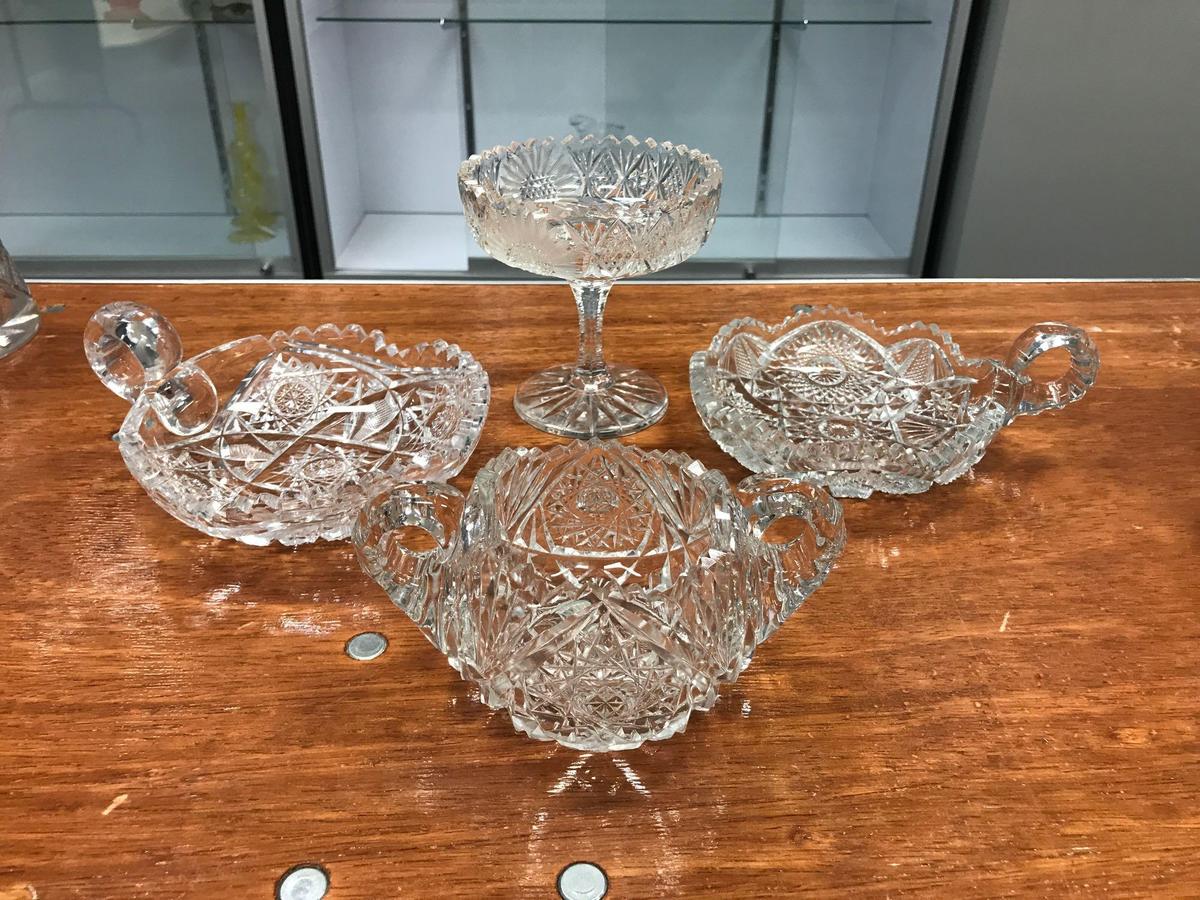 Group of four cut glass items