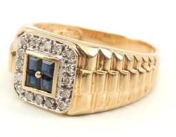 14k Yellow Gold Sapphire & Diamond Ring